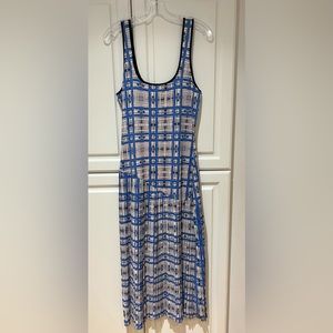 Anthropologie Dhruv Kapoor Plaid Mesh Midi Dress Size Small Blue Motif NWT